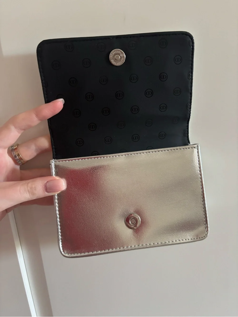 Dior Metallic Silver Wallet/Clutch with Pink Logo
